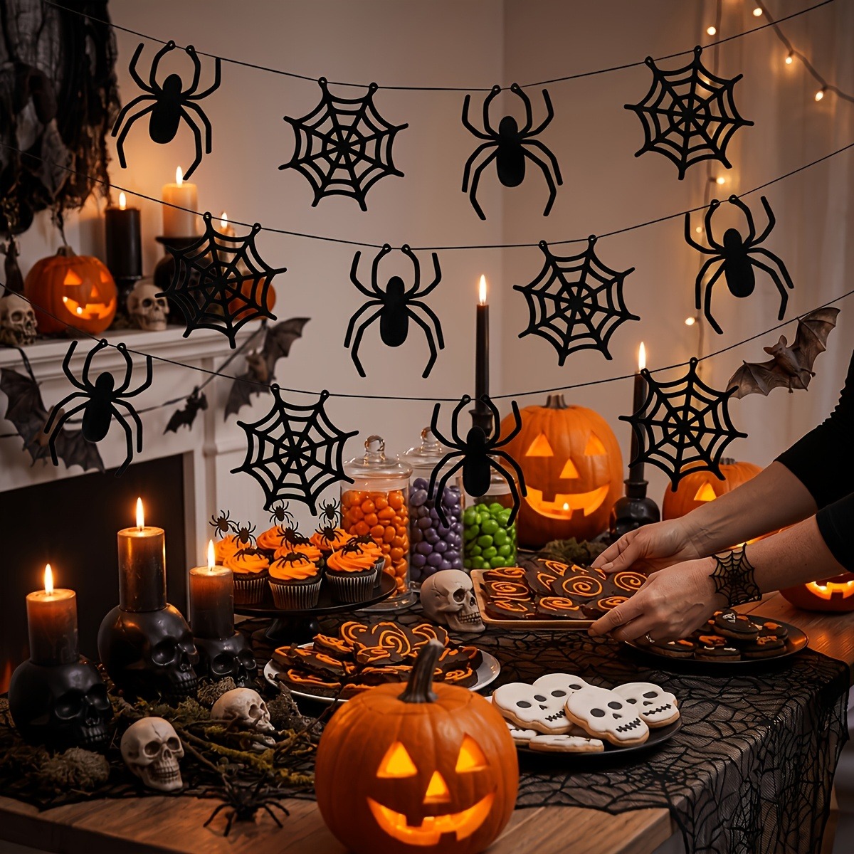 Spider Web Halloween Decoration - 할로윈 거미줄 배너 가랜드 2세트, 할로윈
