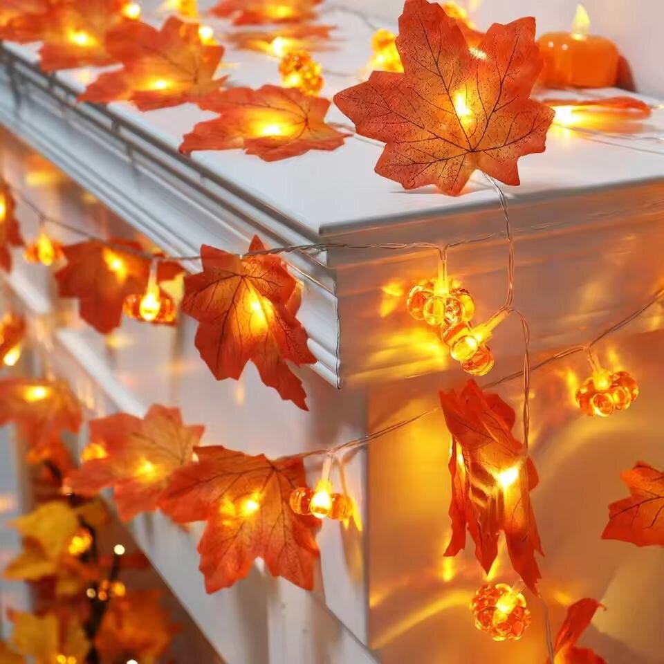 Halloween Led String Lights Orange - 59in/118in 할로윈 호박 단풍잎 스트링 조명