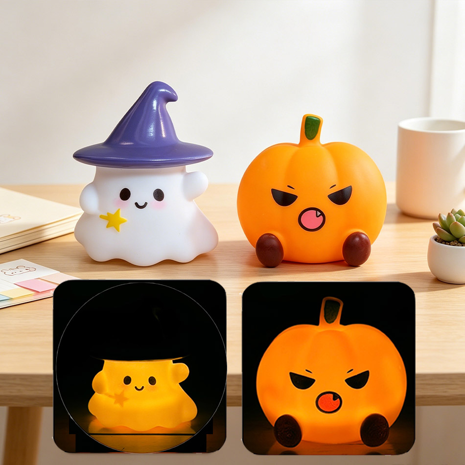 Halloween Pumpkin Decor Led - 카와이 마녀 유령 호박 실리콘 야간