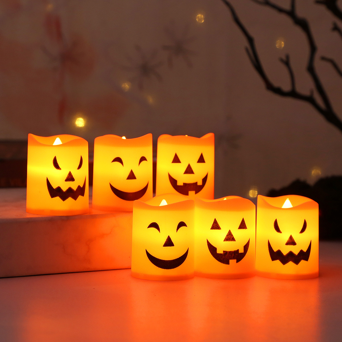 Halloween Pumpkin Decor Led - 6pcs 할로윈 LED 유령 호박 촛불