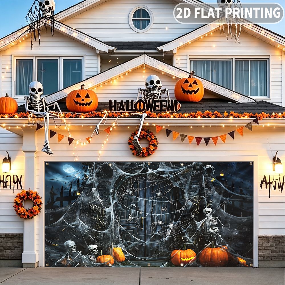 Spider Web Halloween Decoration - 2D 평면 할로윈 파티 차고 배너