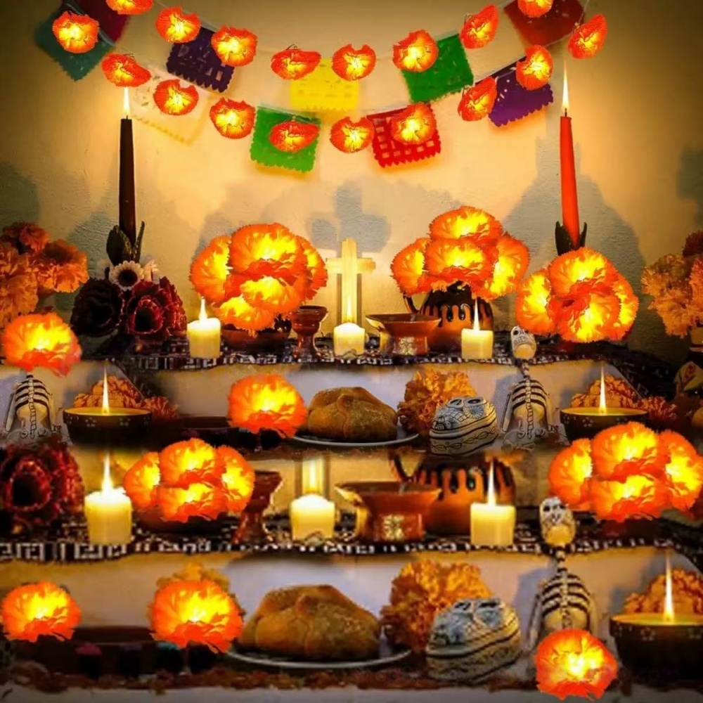 메리골드 꽃 LED 스트링 조명 할로윈 멕시코 축제 파 - Halloween Led String Lights Orange 리뷰 및 가격