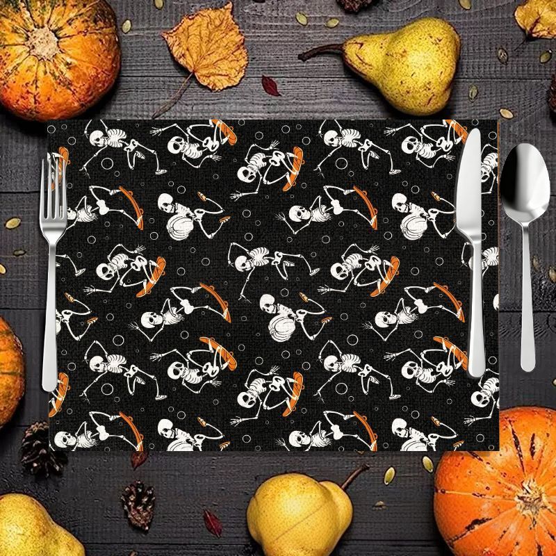 VIKAMA 2/4/6PCS 할로윈 식사 매트 해골 호 - Spider Web Halloween Decoration 리뷰 및 가격
