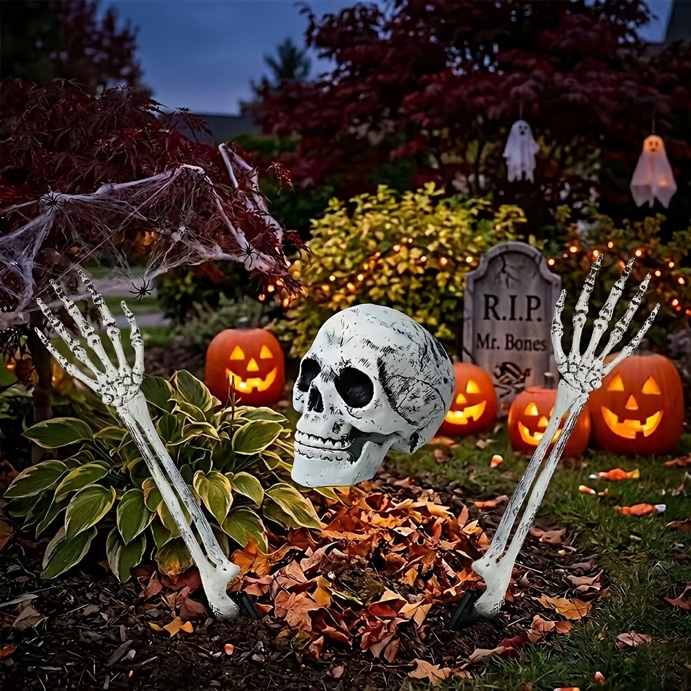 할로윈 정원 장식 세트 3개: 해골 머리 모양과 해골  - Halloween Skeleton Decoration 리뷰 및 가격