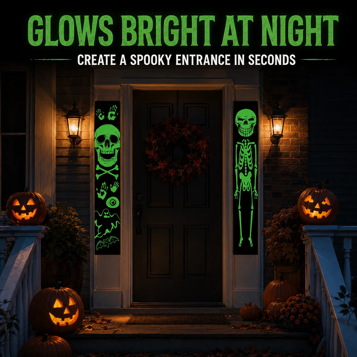어두운 곳에서 빛나는 할로윈 현관 장식용 배너 2개,  - Halloween Skeleton Decoration 리뷰 및 가격