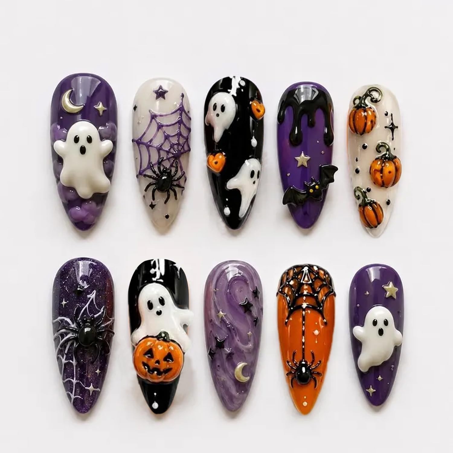 할로윈 스타일의 붙이는 손톱, 반짝이는 할로윈 가짜 손 - Spider Web Halloween Decoration 리뷰 및 가격