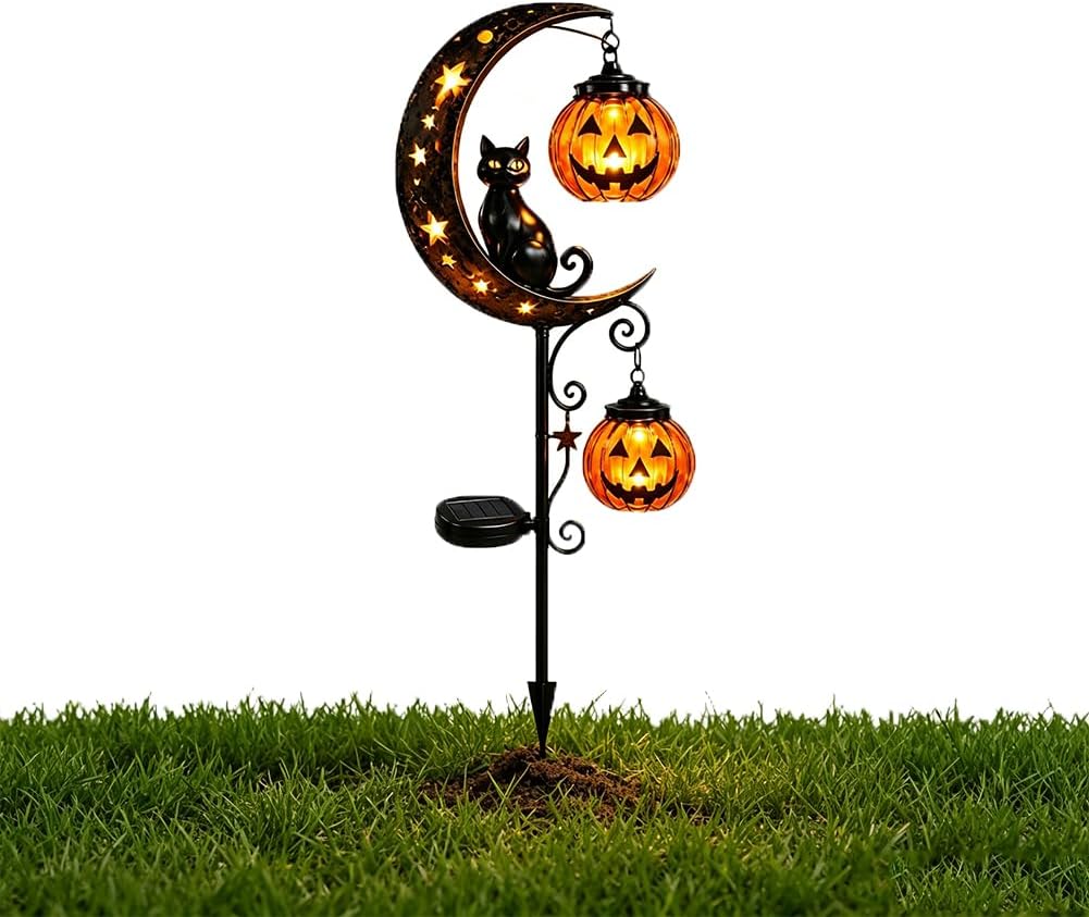 태양광 할로윈 검은 고양이 호박 달 정원 장식등, 야외 - Pumpkin Lantern Halloween 리뷰 및 가격