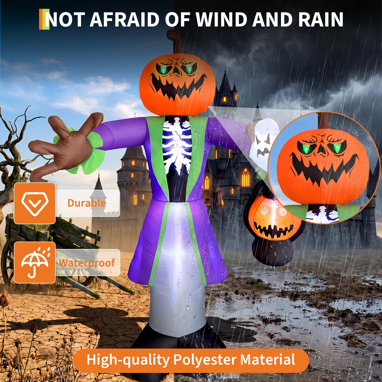 LED 랜턴이 장착된 8피트 크기의 조명 장식 할로윈용 - Pumpkin Lantern Halloween 리뷰 및 가격